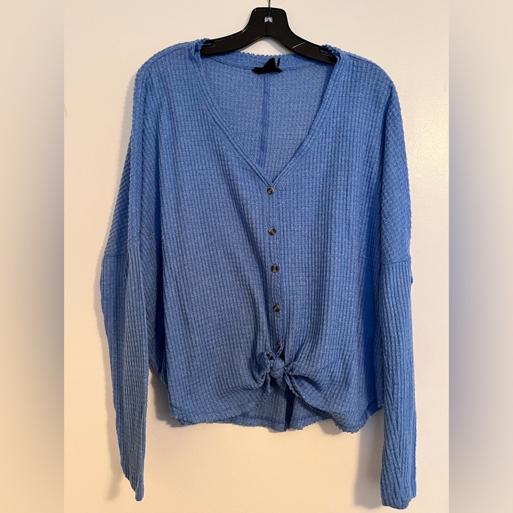 Urban outfitters blue button up sweater, medium, like new condition, waffle knit